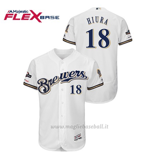 Maglia Baseball Uomo Milwaukee Brewers 18 Keston Hiura 2019 Postseason Flex Base Bianco